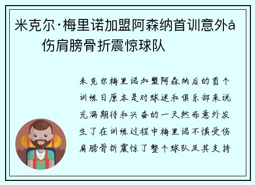 米克尔·梅里诺加盟阿森纳首训意外受伤肩膀骨折震惊球队
